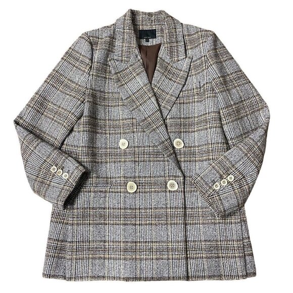 ZOW ZOW Blazer Women’s M Double Breasted Brown Plaid Tweed Peak Academia Jacket - Picture 1 of 14